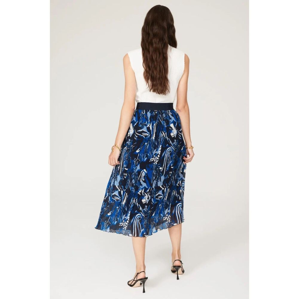 BOSS Hugo Boss Vapliso Elastic Waist Pleated Chiffon Midi Skirt in Blue Size 0 - Picture 4 of 16
